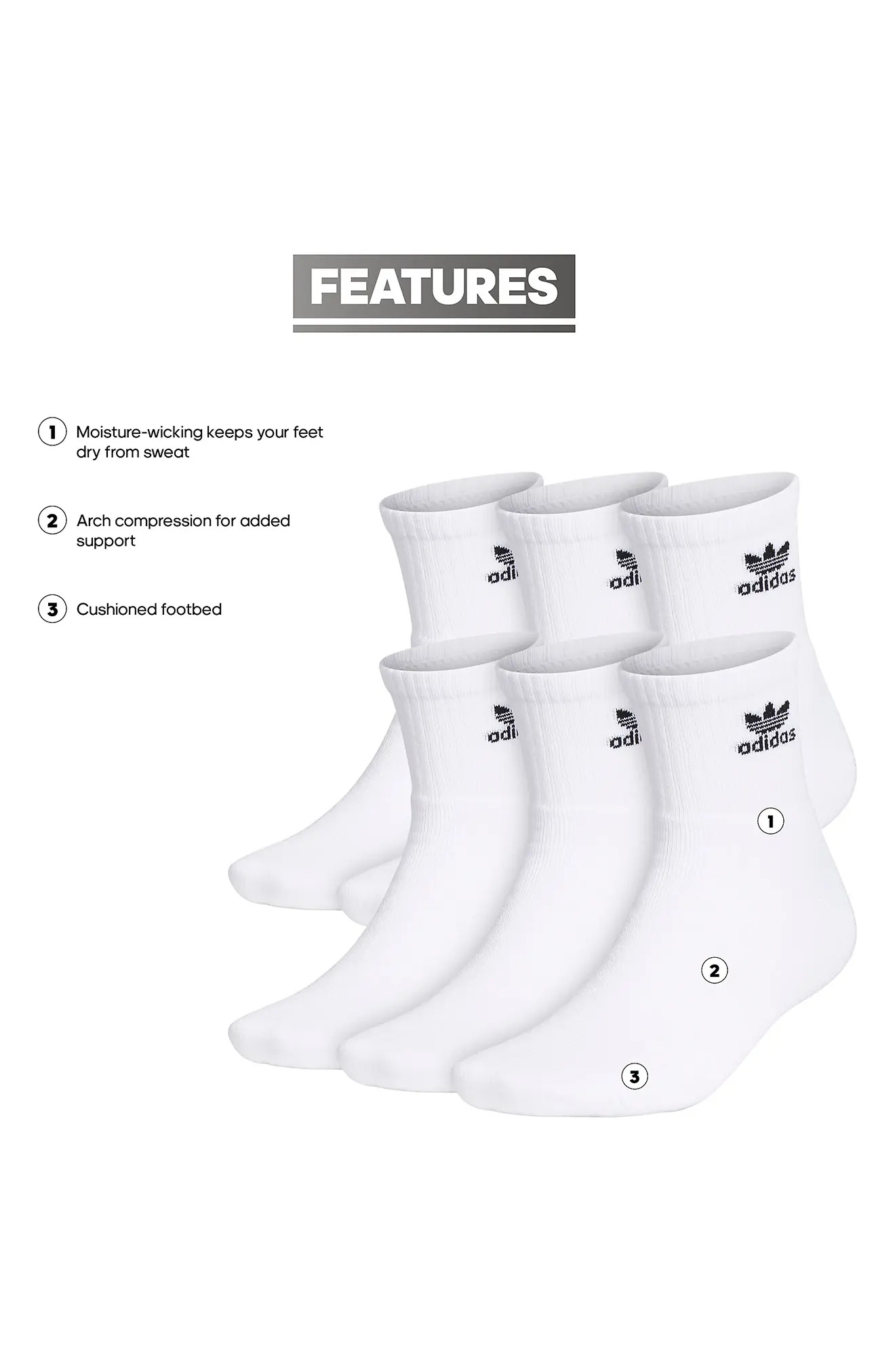 Trefoil 6-Pack Quarter Socks - 9