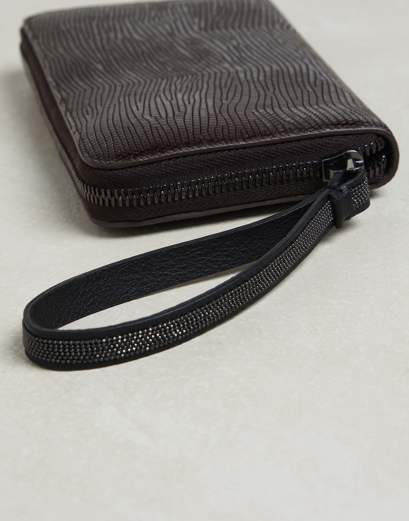 Lizard print leather wallet with precious zipper pull - 3