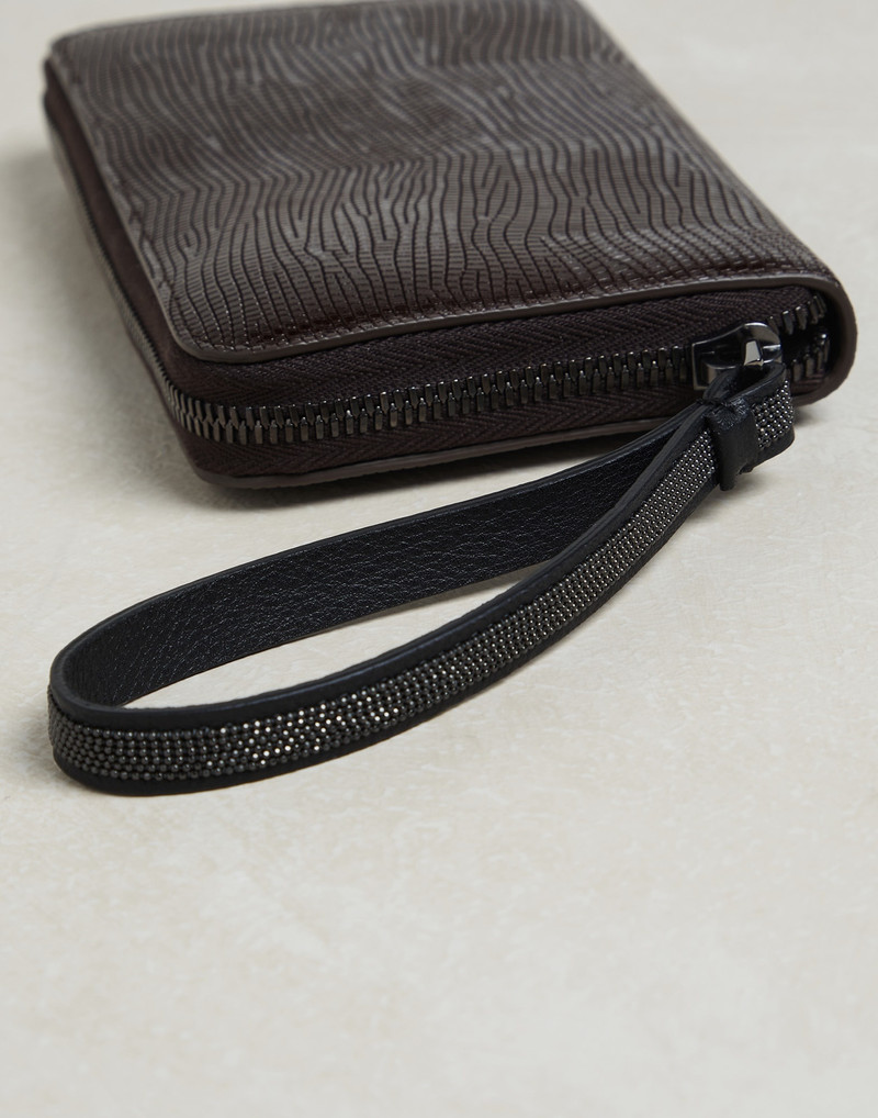 Lizard print leather wallet with precious zipper pull 3