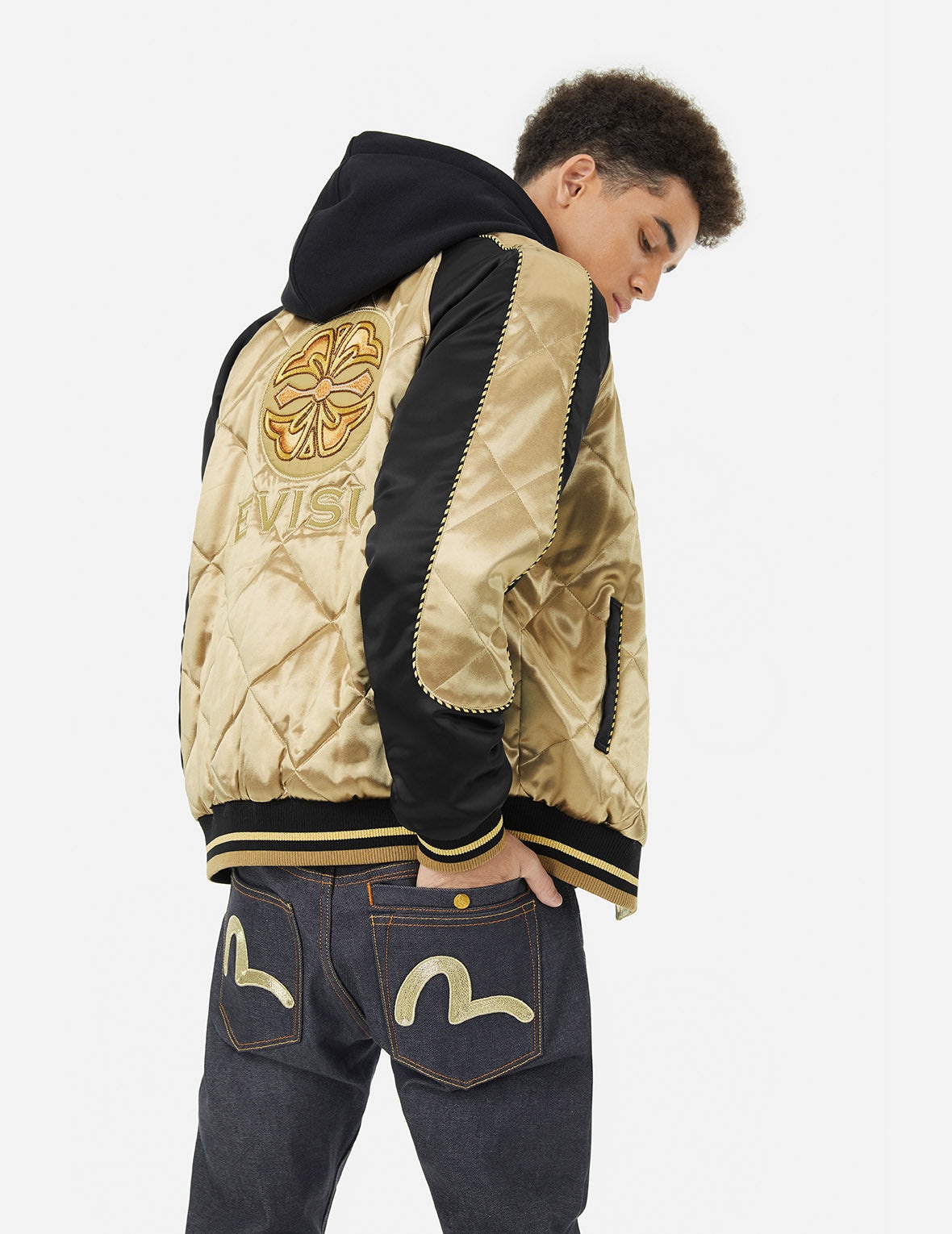 Kamon Beading Embroidery　Relax Fit Padded Souvenir Jacket - 5
