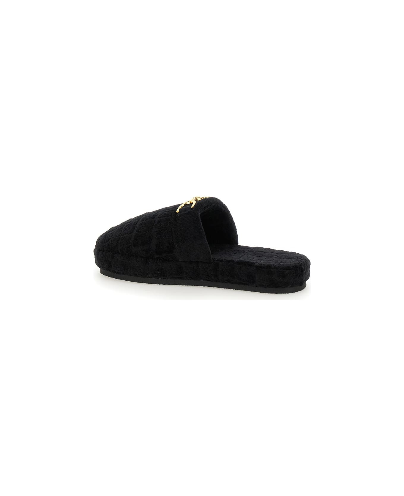 Black Slippers With Logo Plaque In Fabric Man - 2