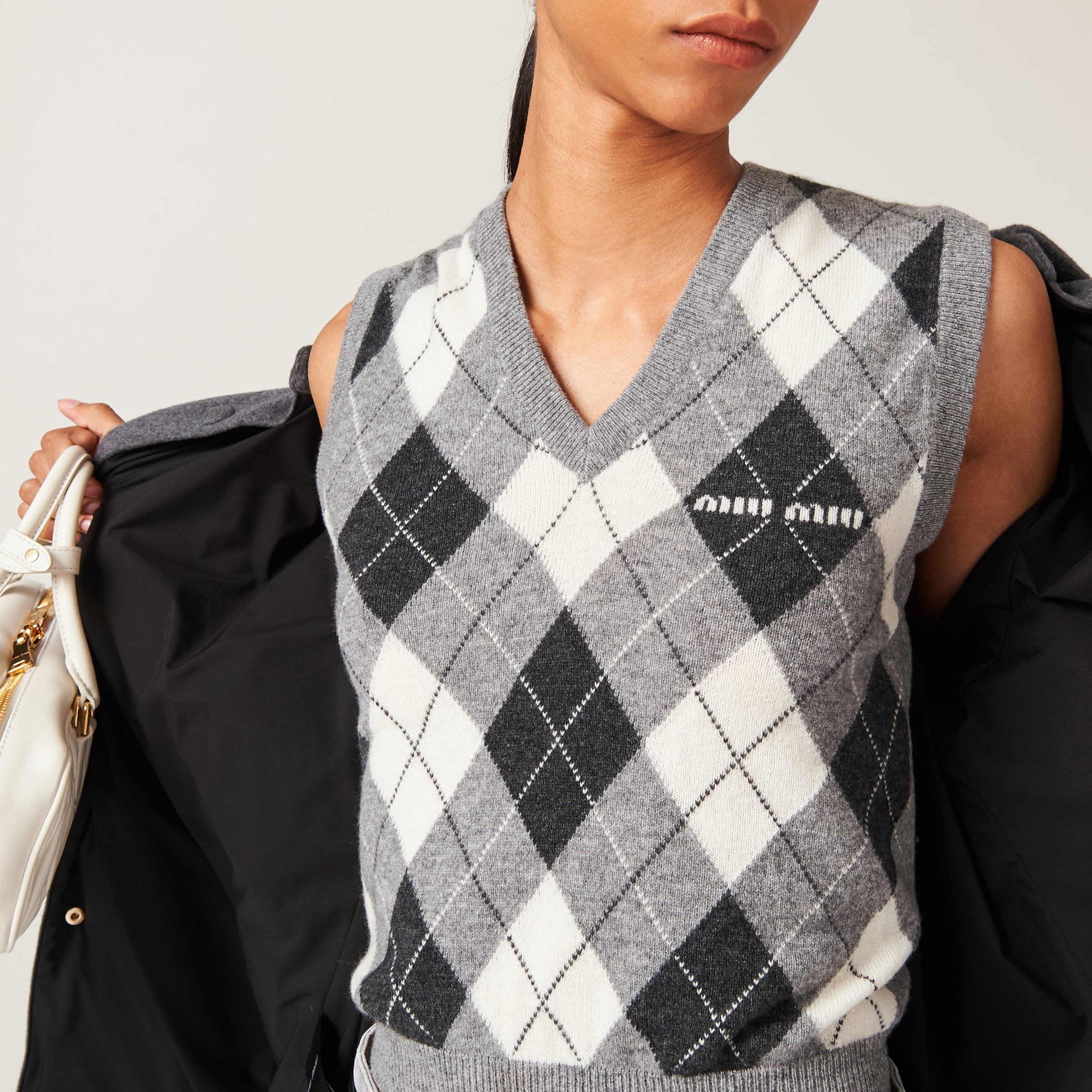 Miu Miu: Gray Argyle Sweater