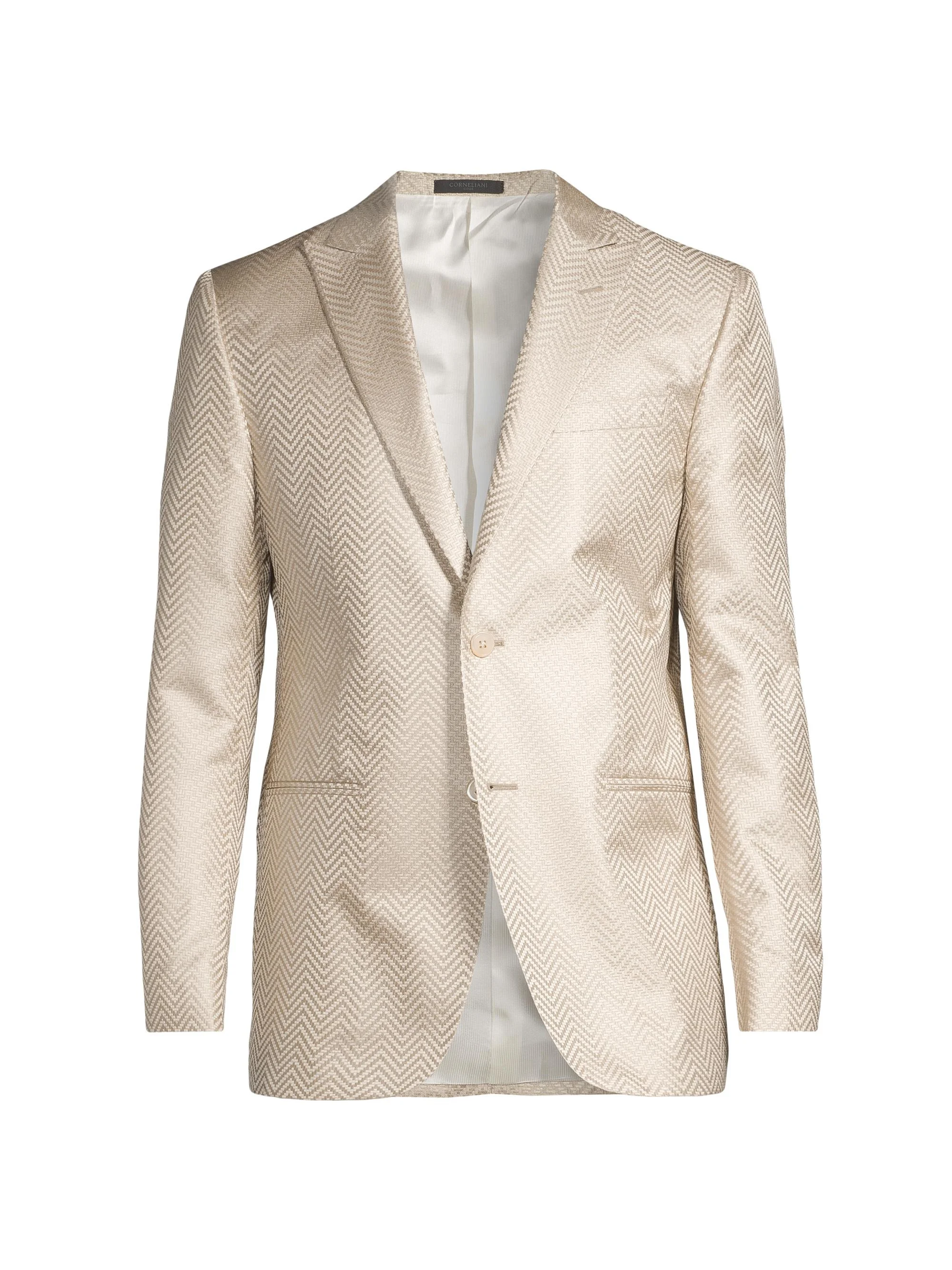 Men's Silk Chevron Dinner Jacket - Champagne - 1