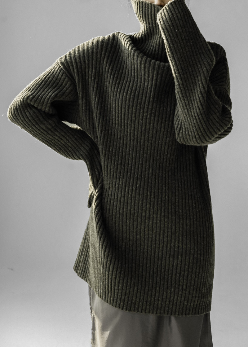 Thelma Ribbed Sweater Dress - Khaki 8