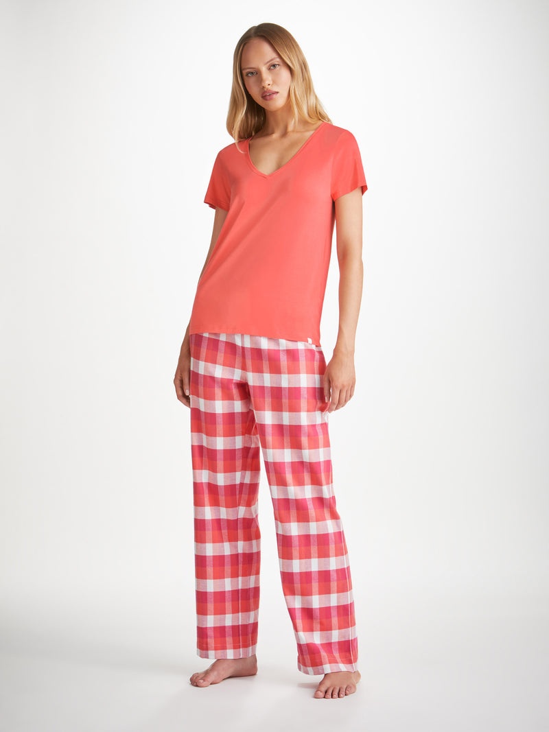 Women's V-Neck T-Shirt Lara Micro Modal Stretch Coral - 3