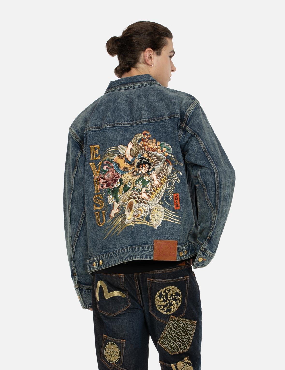 KAMON AND SEAGULL BROCADE APPLIQUÉ WITH CARP EMBRODIERY RELAX FIT DENIM JACKET - 7