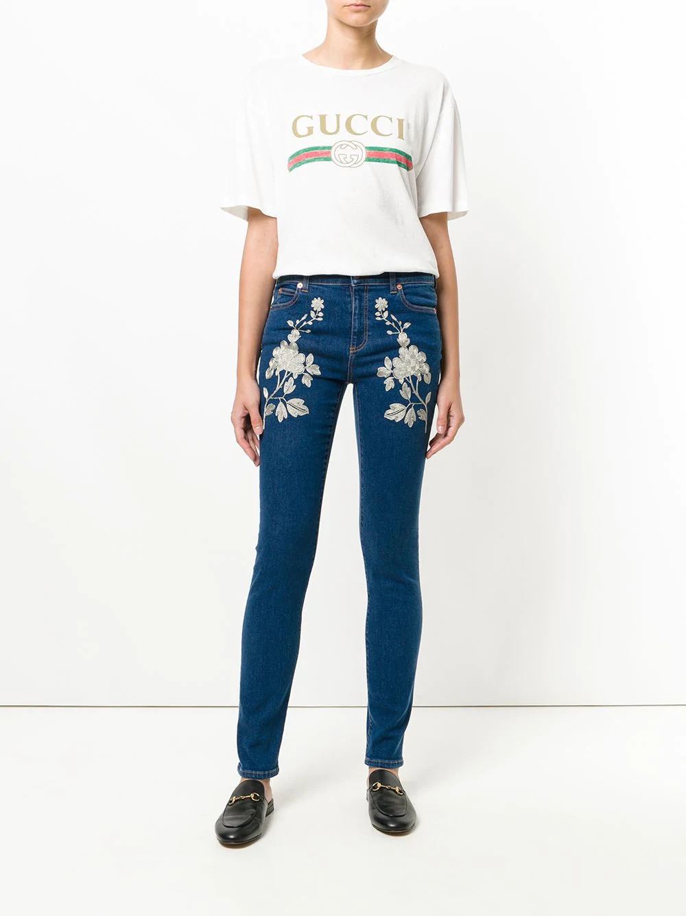 embroidered skinny jeans - 2