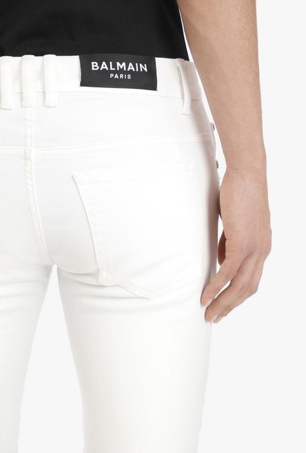 Slim-fit ripped white cotton jeans - 6