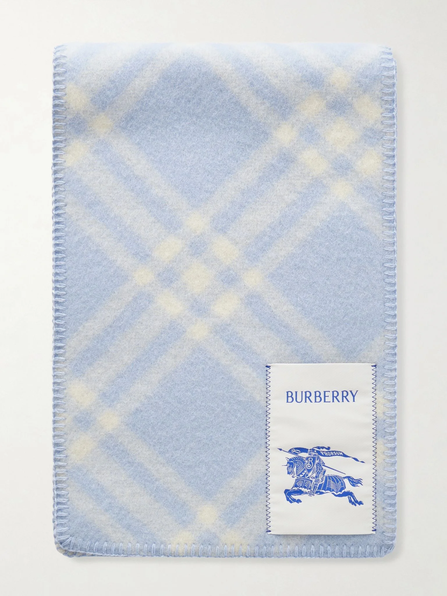 Logo-appliquéd checked wool scarf Light blue - 1