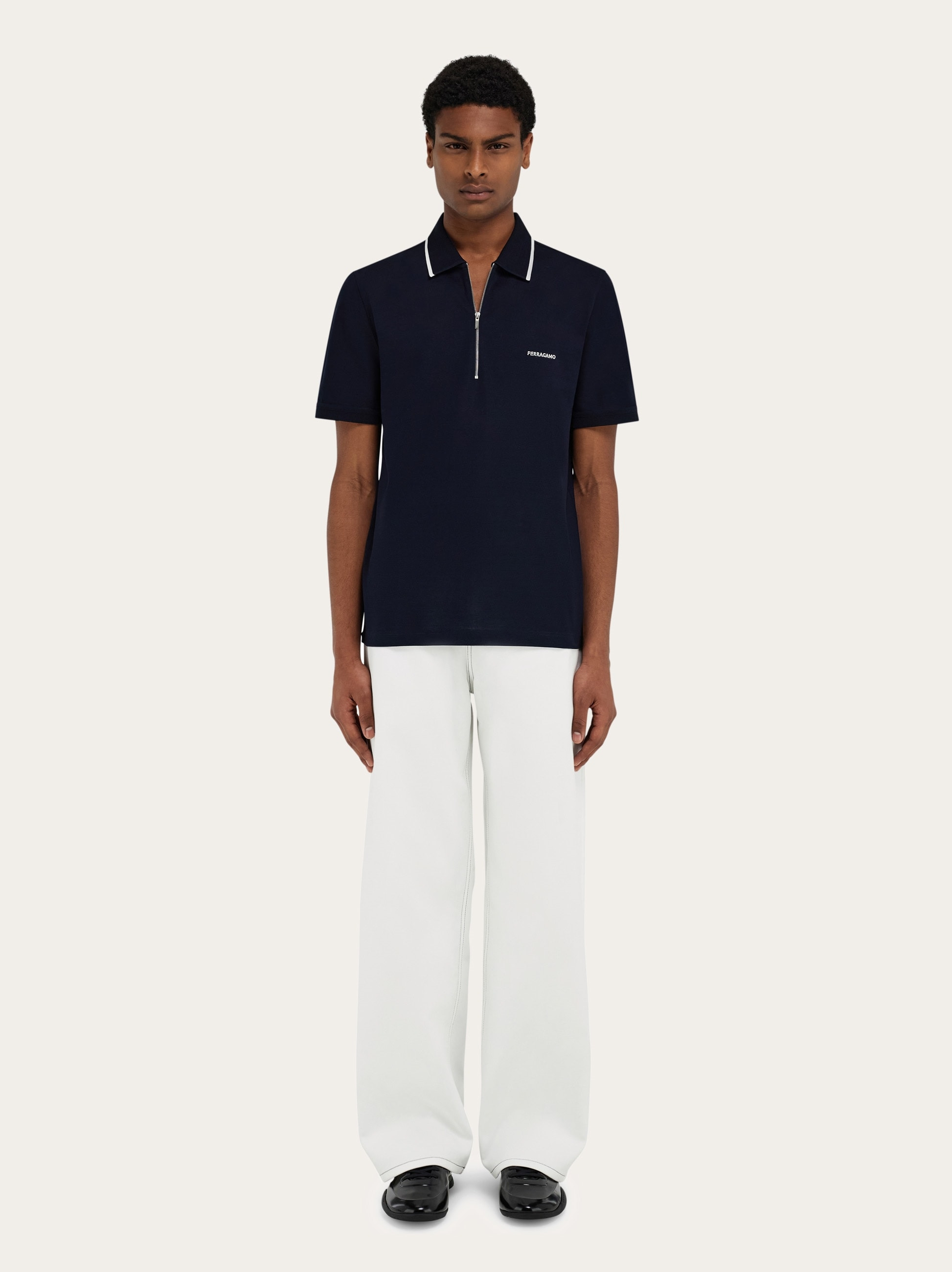 Cotton polo shirt with zip closure - 6