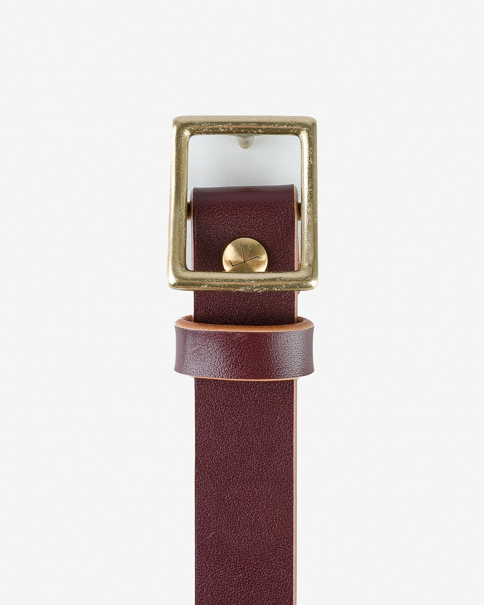OGL-BELT-SQ-BRN OGL Square Brass ‘Prongless’ Buckle Leather Belt - Hand Dyed Brown - 3