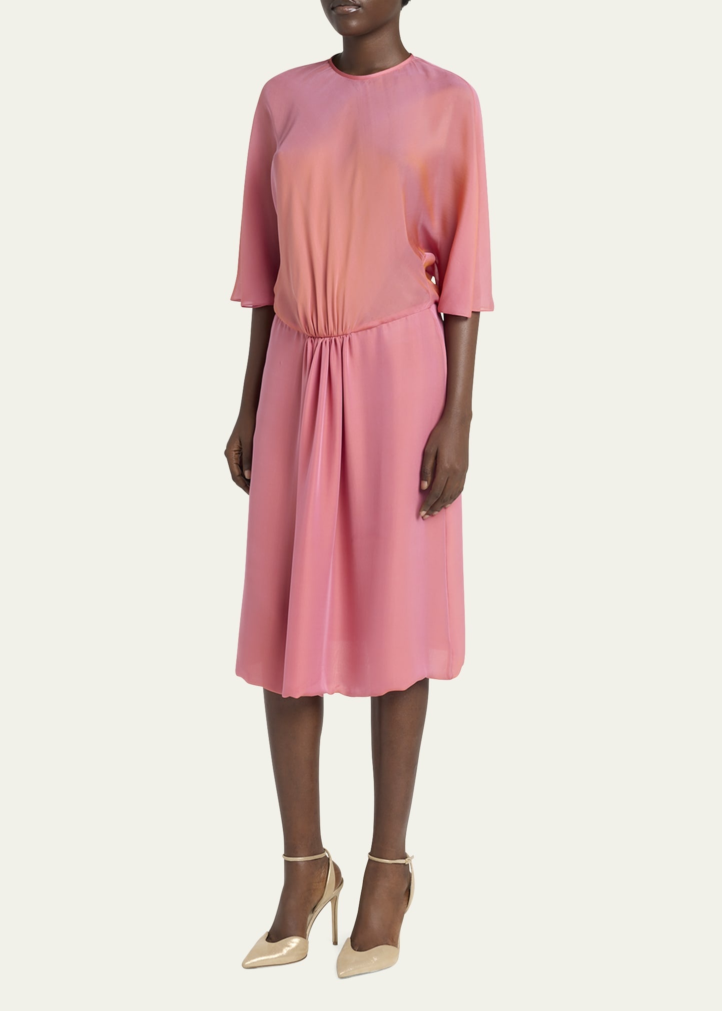 Iridescent Chiffon 3/4-Sleeve Midi Dress - 4