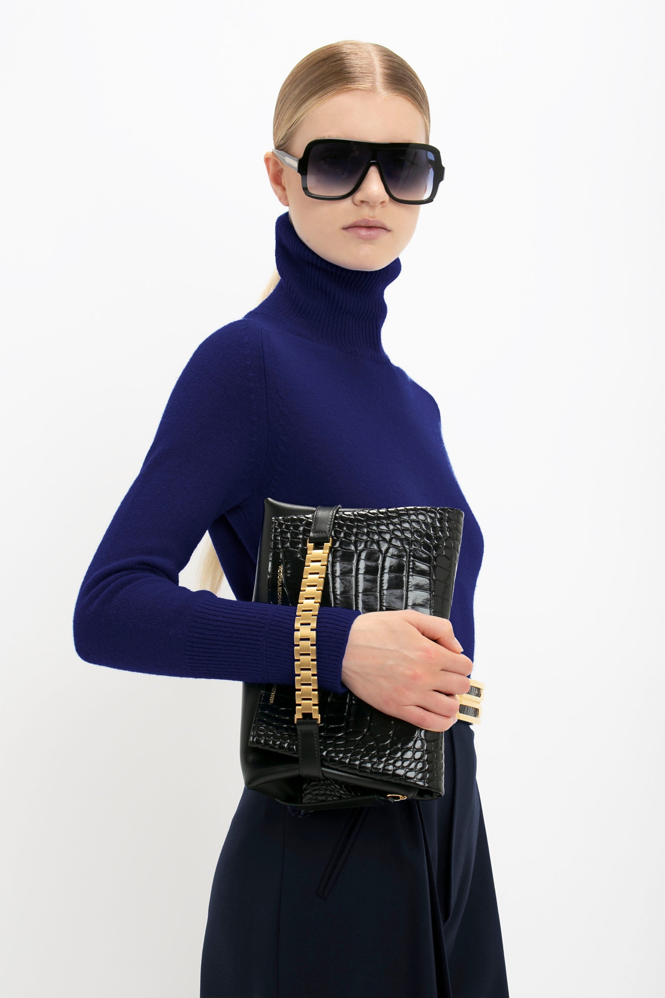 Polo Neck Jumper In Navy - 5