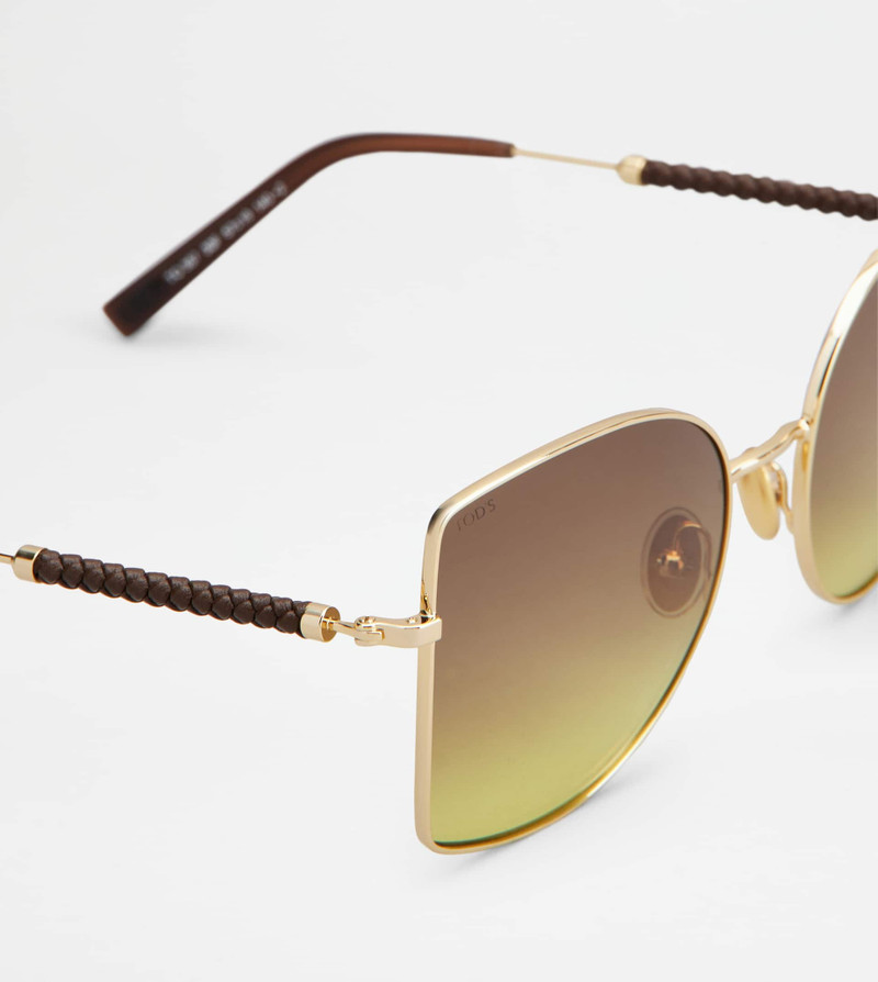 SUNGLASSES WITH TEMPLES IN LEATHER - GOLD 4