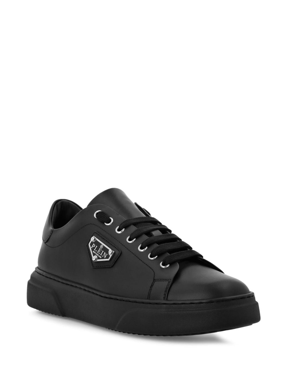 logo-plaque leather sneakers - 2