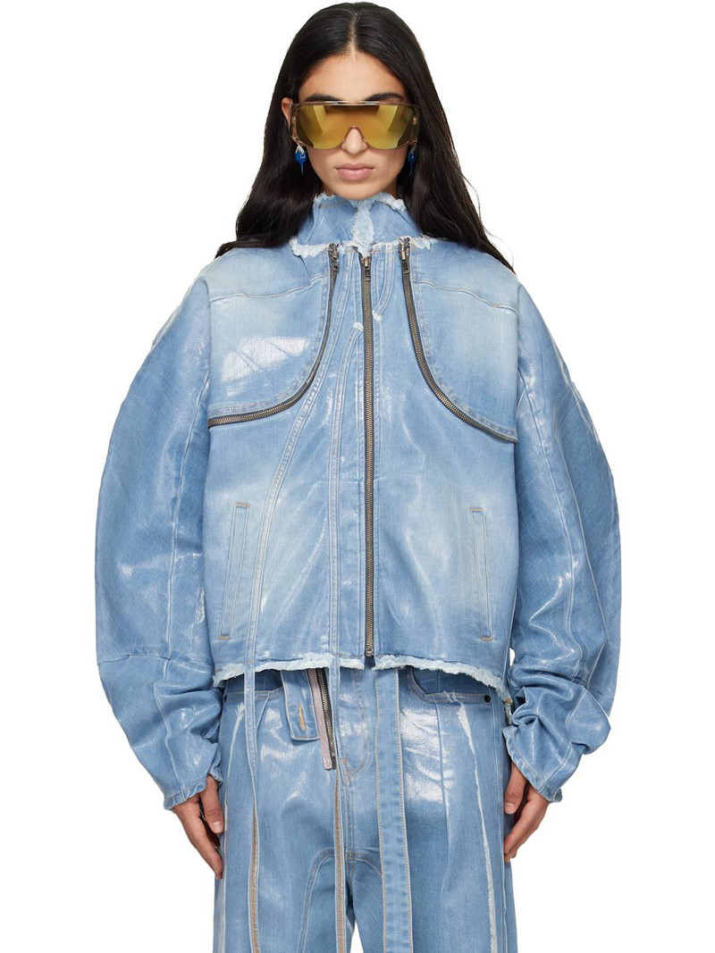 Blue Glazed Denim Zip Jacket 1