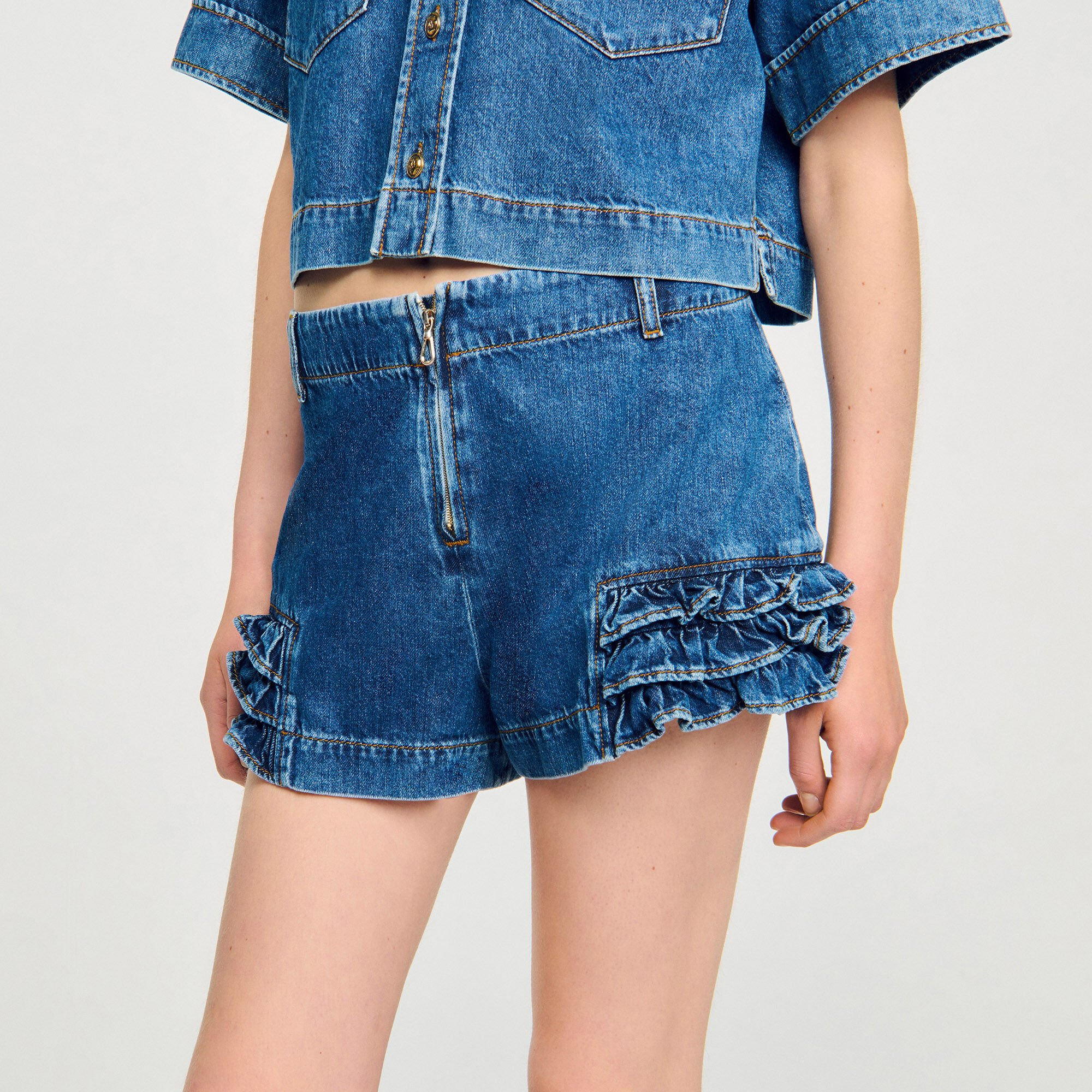 RUFFLED DENIM SHORTS - 3