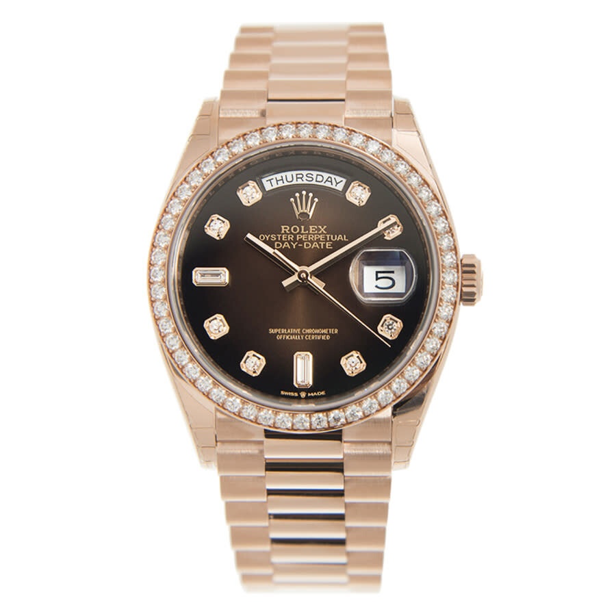 Rolex Day-Date Automatic Chronometer Diamond Brown Dial Ladies Watch 128345RBR - 3