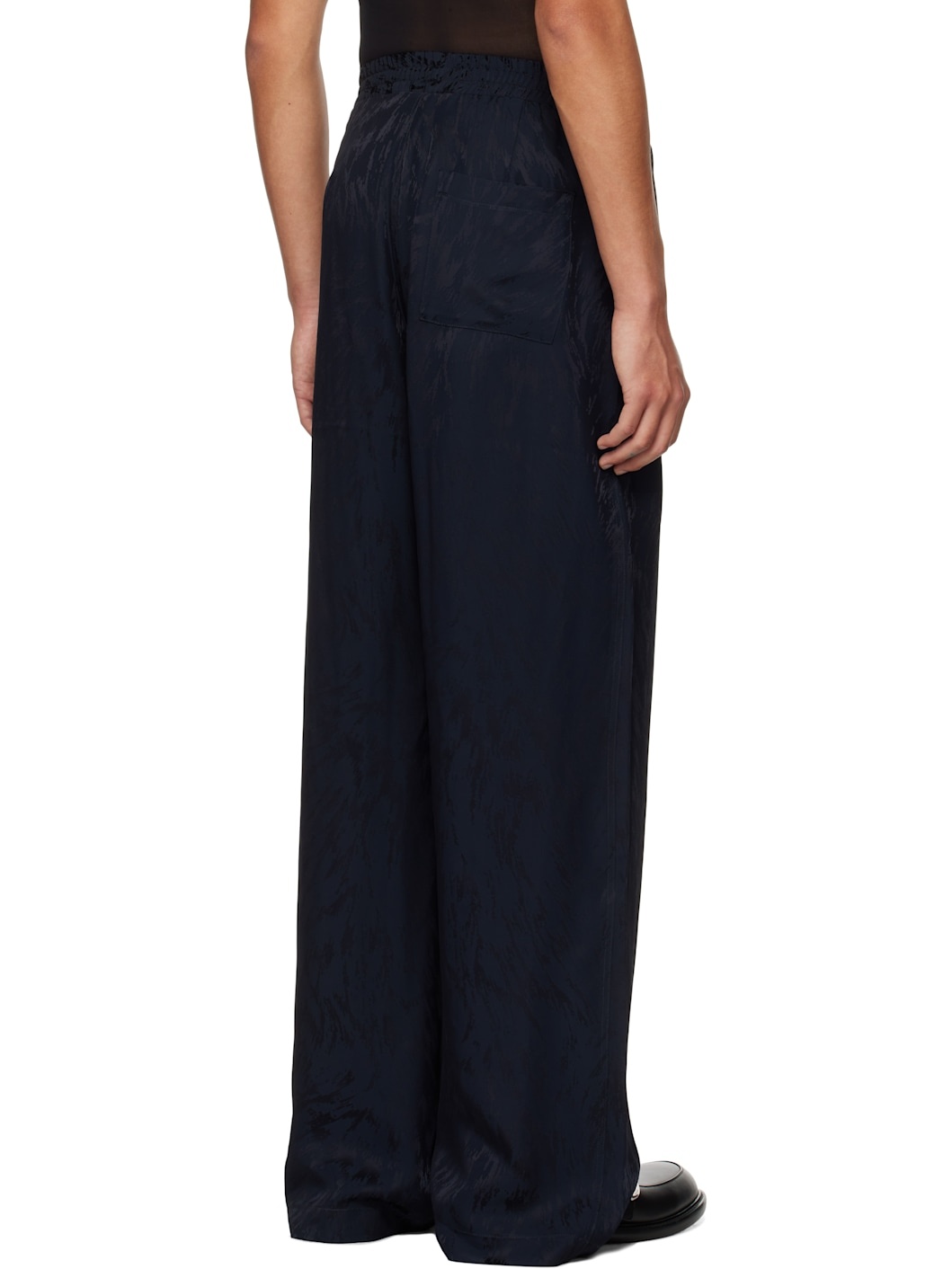 Navy Wide Fur-Patterned Jacquard Trousers - 3