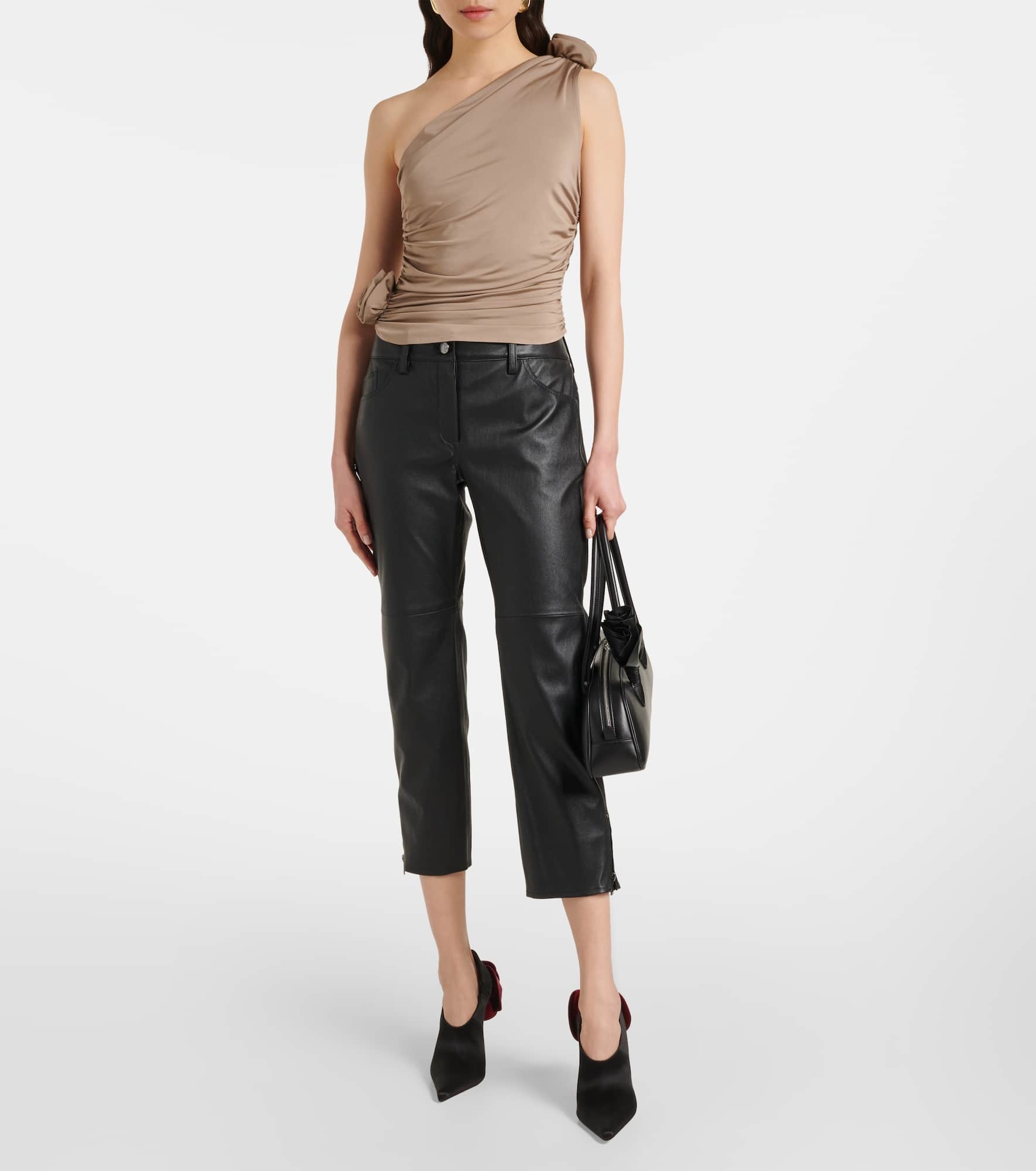 Floral-appliqué one-shoulder ruched top - 2