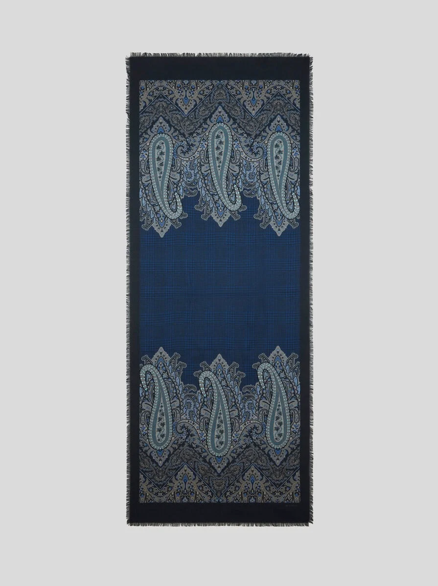 WOOL-BLEND SCARF WITH PAISLEY AND CHECK MOTIF - 1