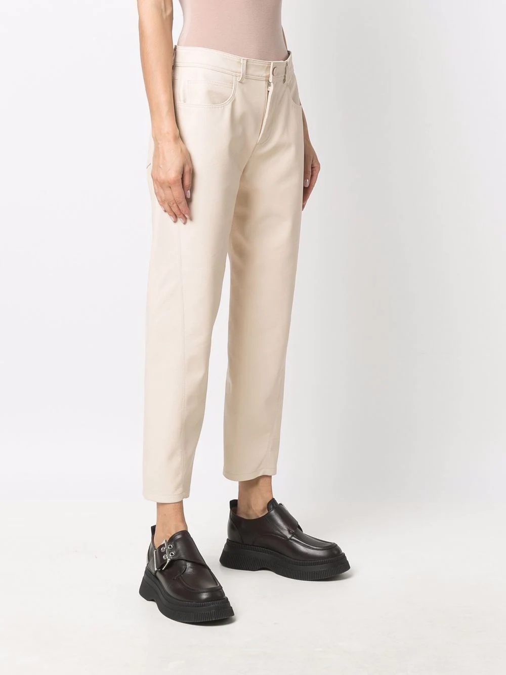 straight leg faux leather trousers - 3