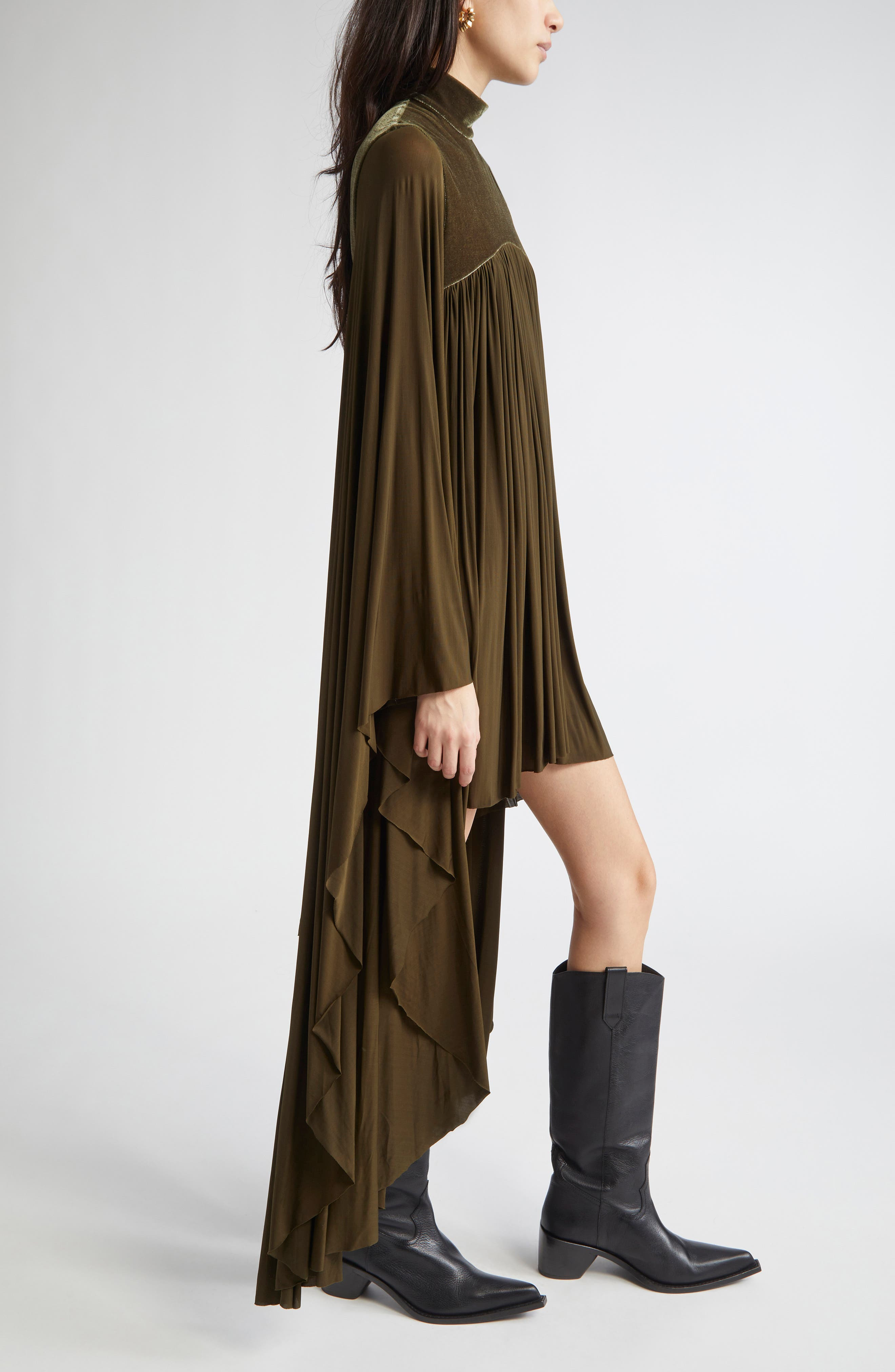 Zimmermann Memento Pleated Batwing Sleeve Minidress in Olive at Nordstrom - 3