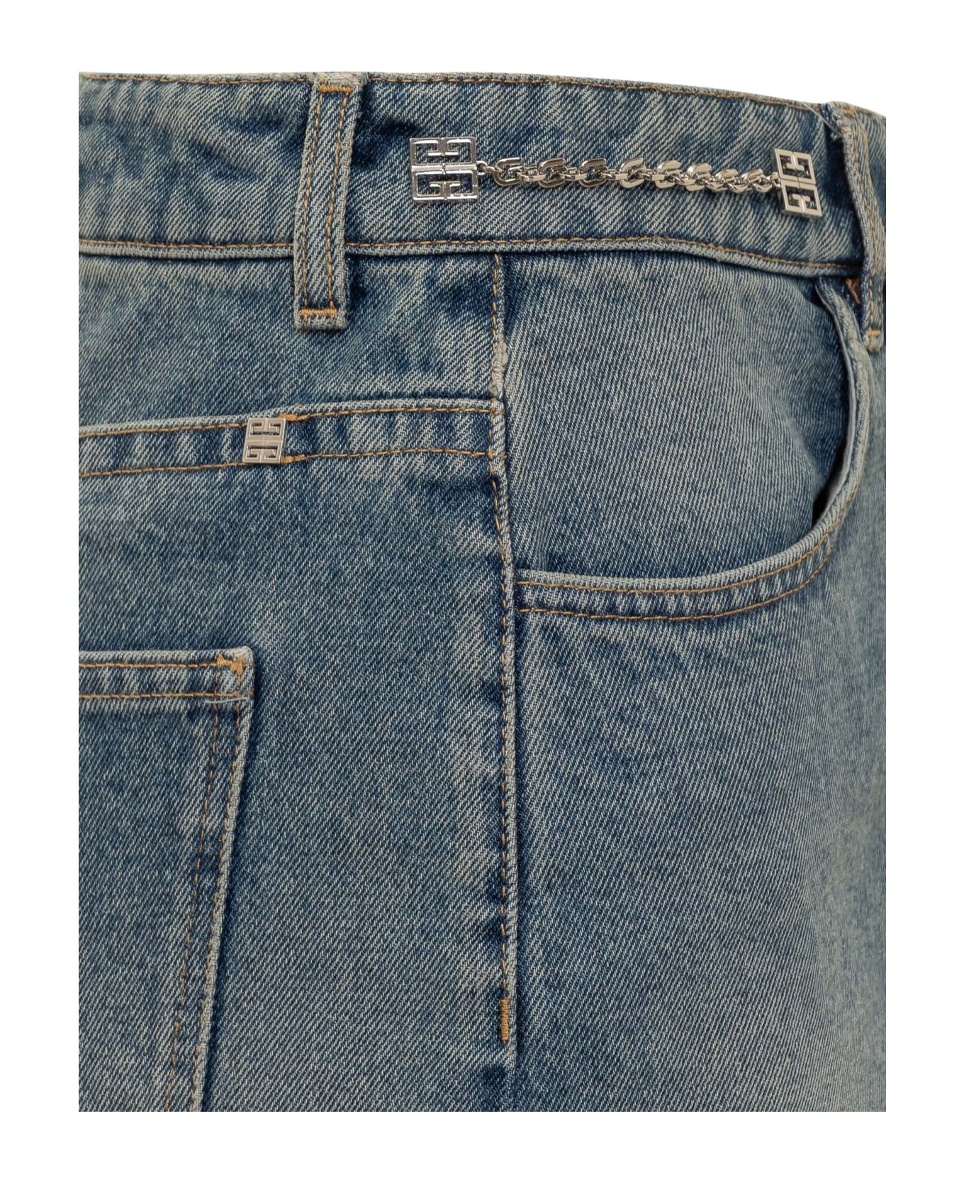 Denim Skirt With Chain - 4