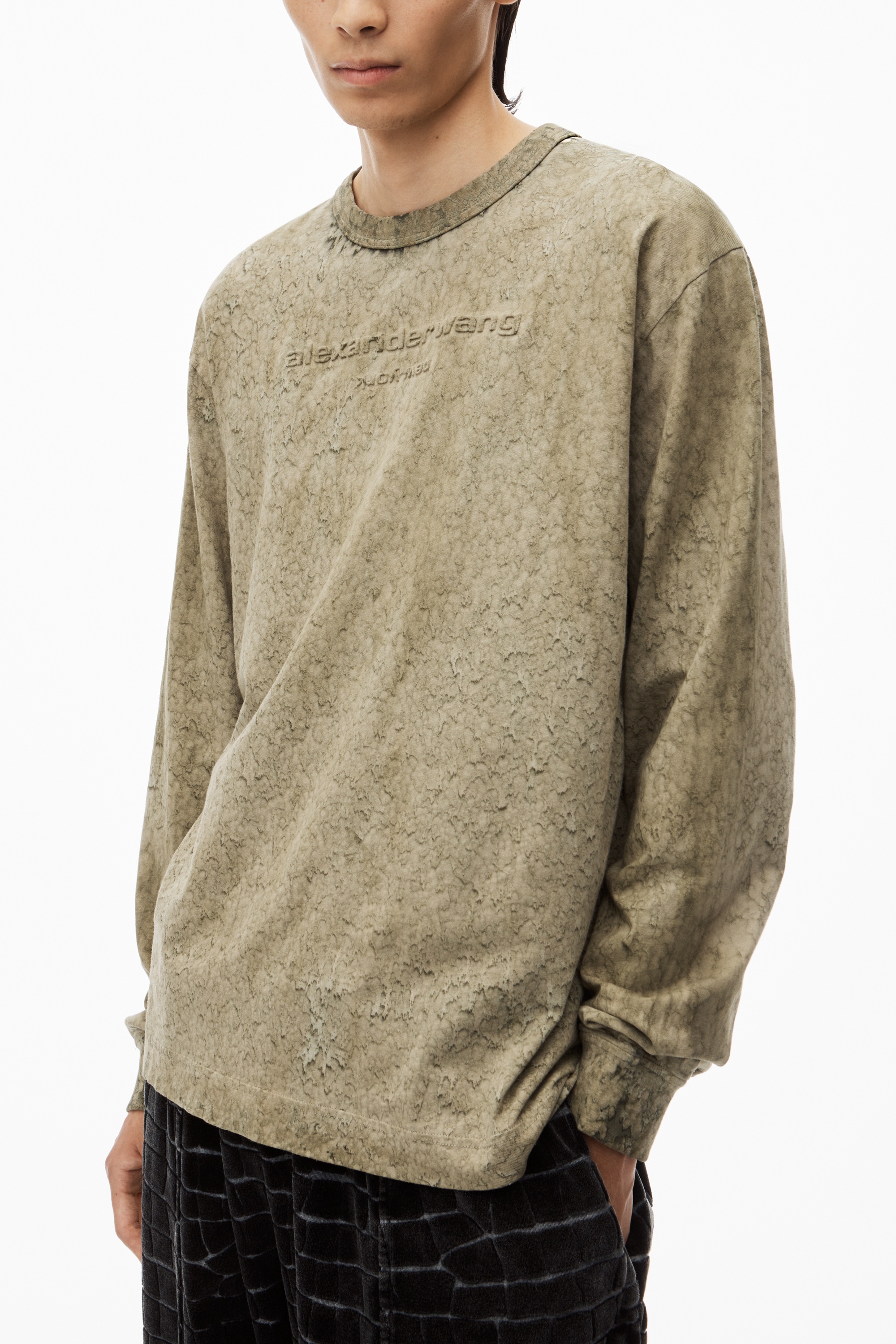 Logo Embossed Splatter Wash Longsleeve in Cotton Hemp Jersey - 3