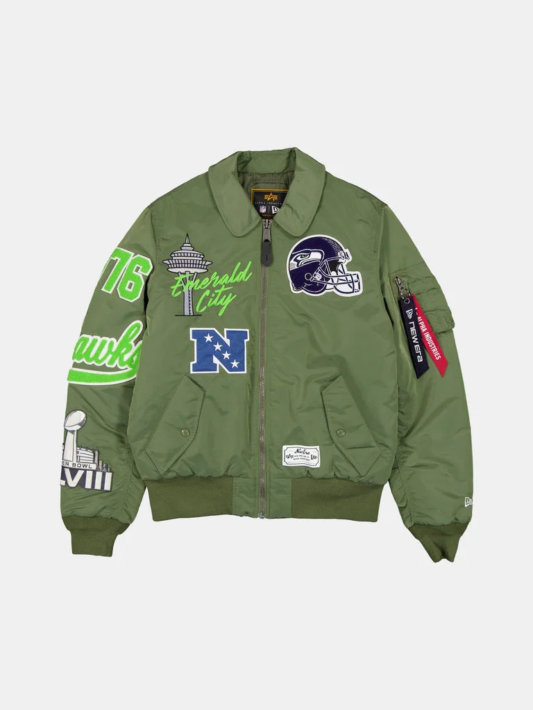 SEATTLE SEAHAWKS X ALPHA X NEW ERA MA-1 COLLARED BOMBER JACKET - 1
