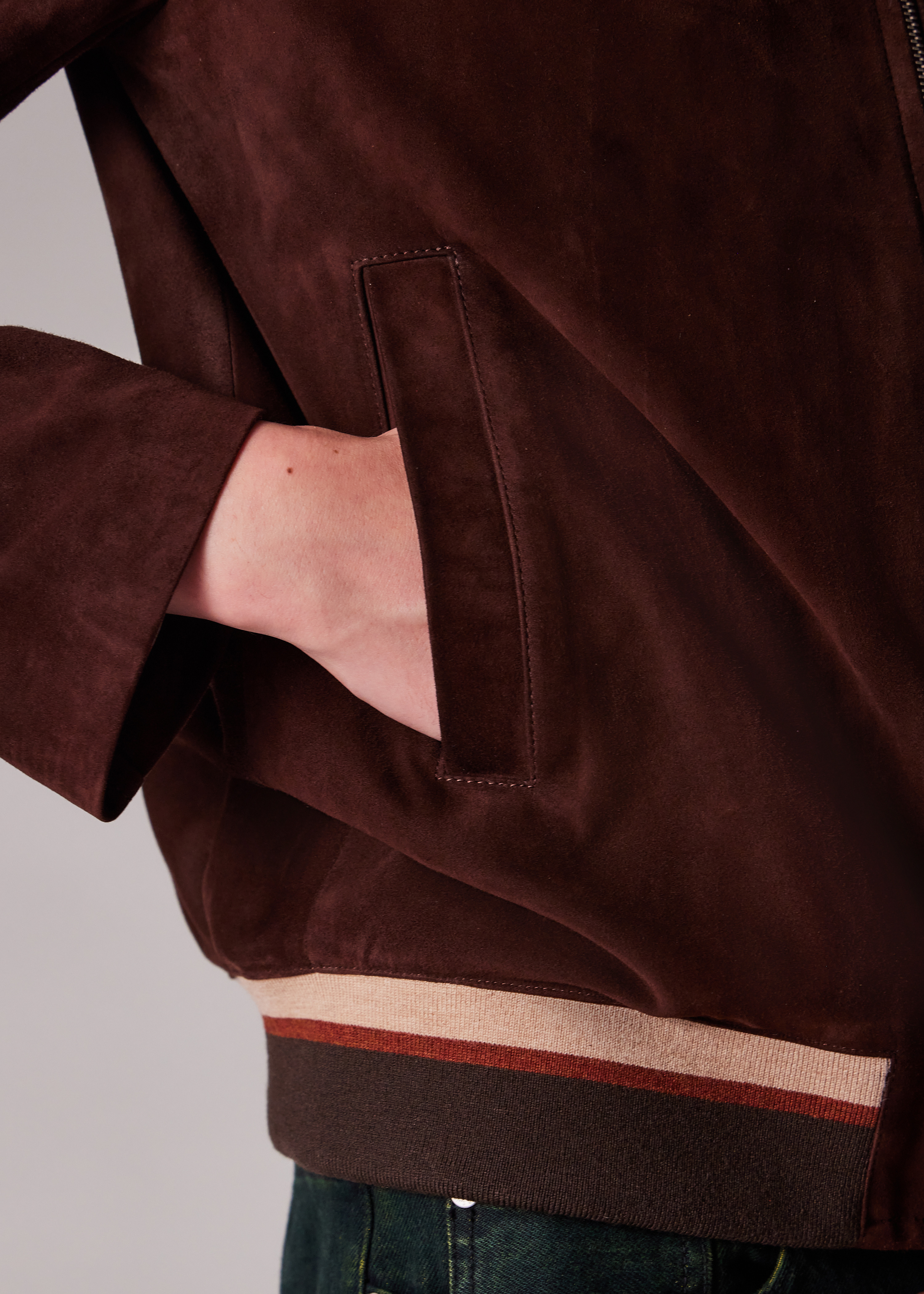 Brown Suede Funnel Neck Jacket - 8