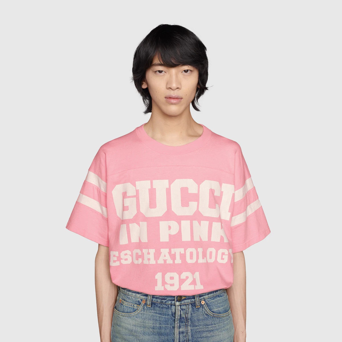 T-shirt with '25 Gucci Eschatology in Pink 1921' print - 8