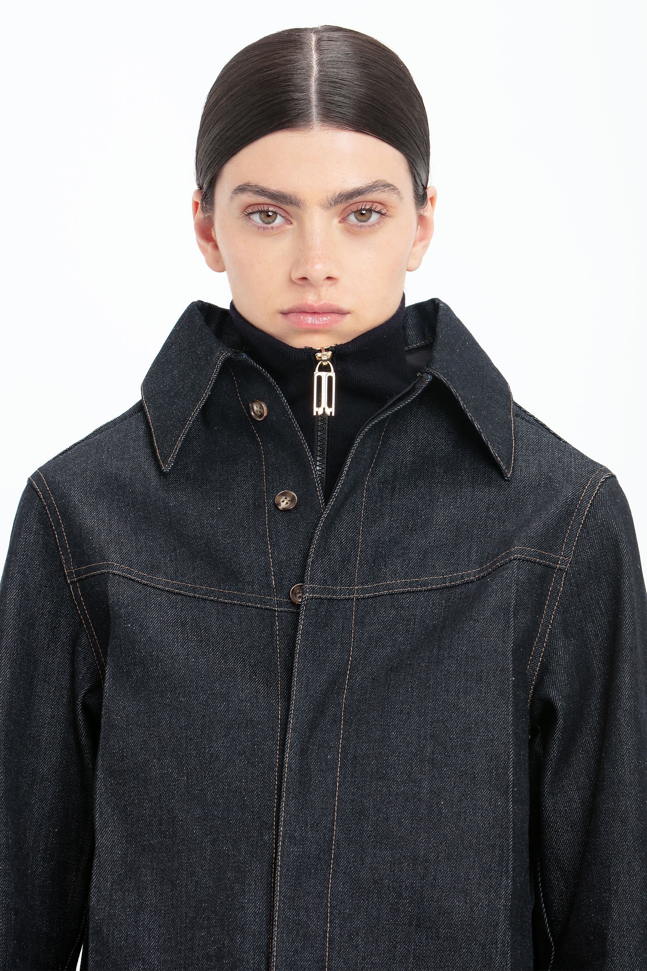 Denim Front Yoke Detail Shirt In Dark Indigo Rinse - 6