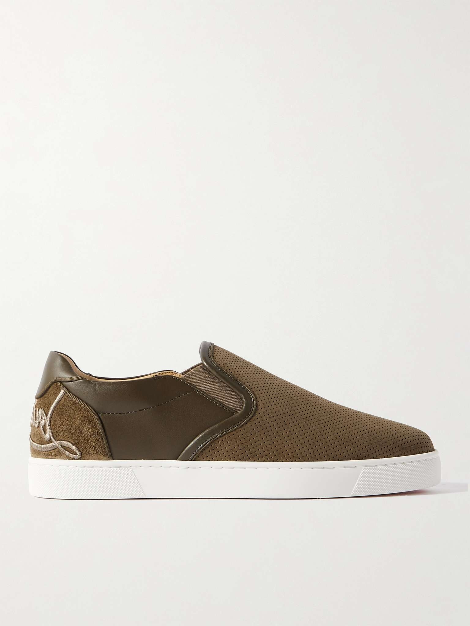 Fun Sailor Leather-Trimmed Perforated Suede Slip-On Sneakers - 1