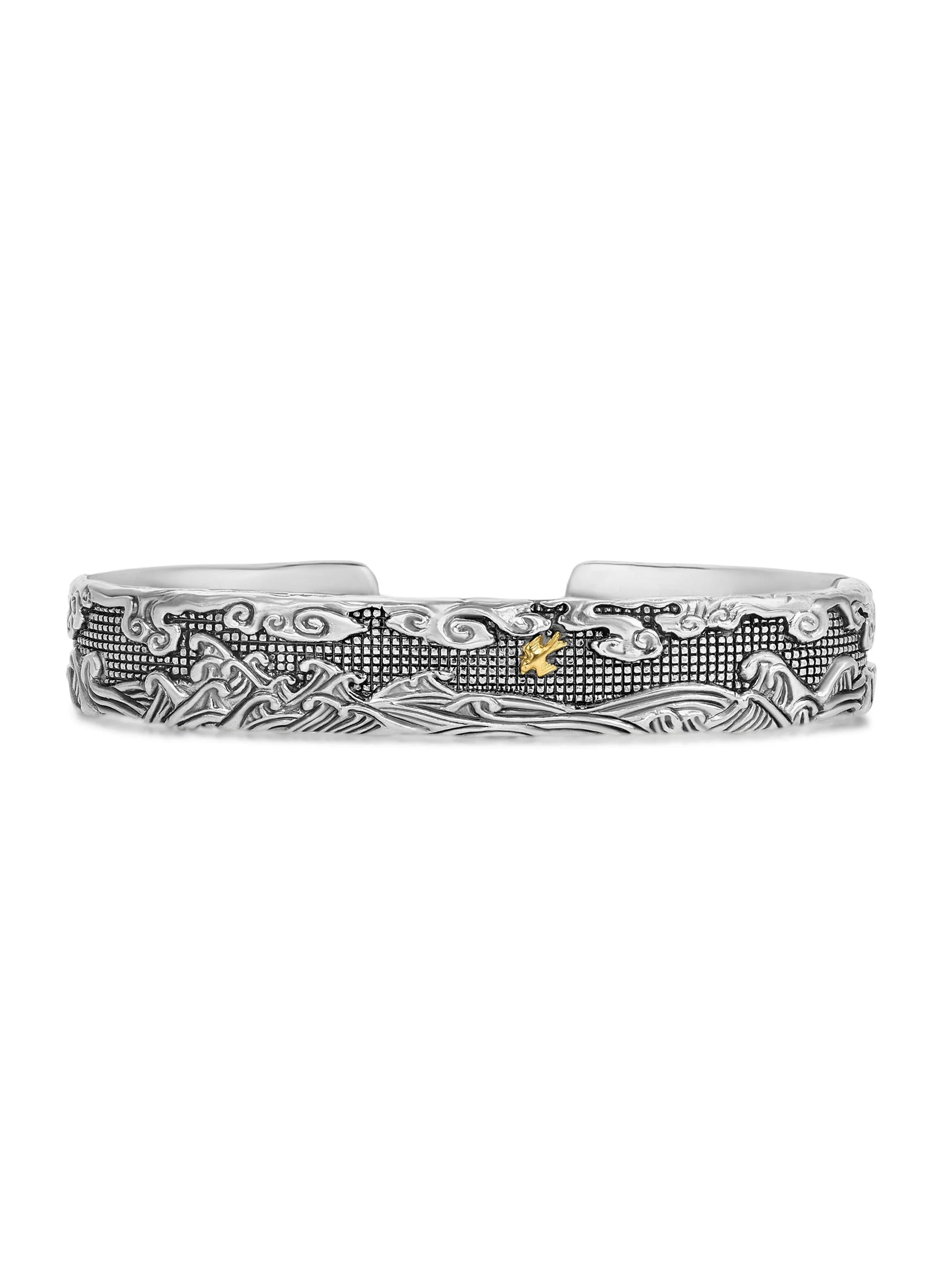 Men's Waves Cuff Bracelet in Sterling Silver - Silver - 1
