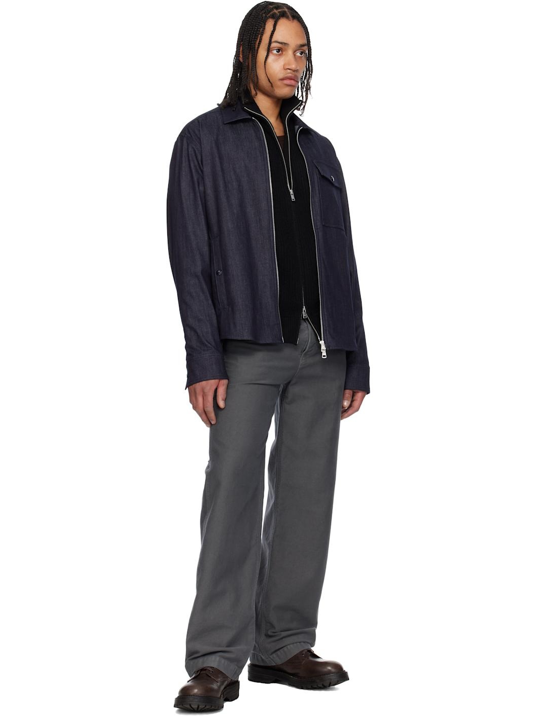 Blue Long Sleeve Zip-Up Denim Jacket - 5