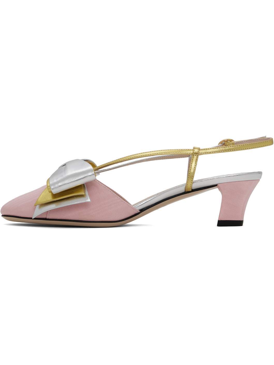 Pink & Silver Bowow Slingback Heels - 3
