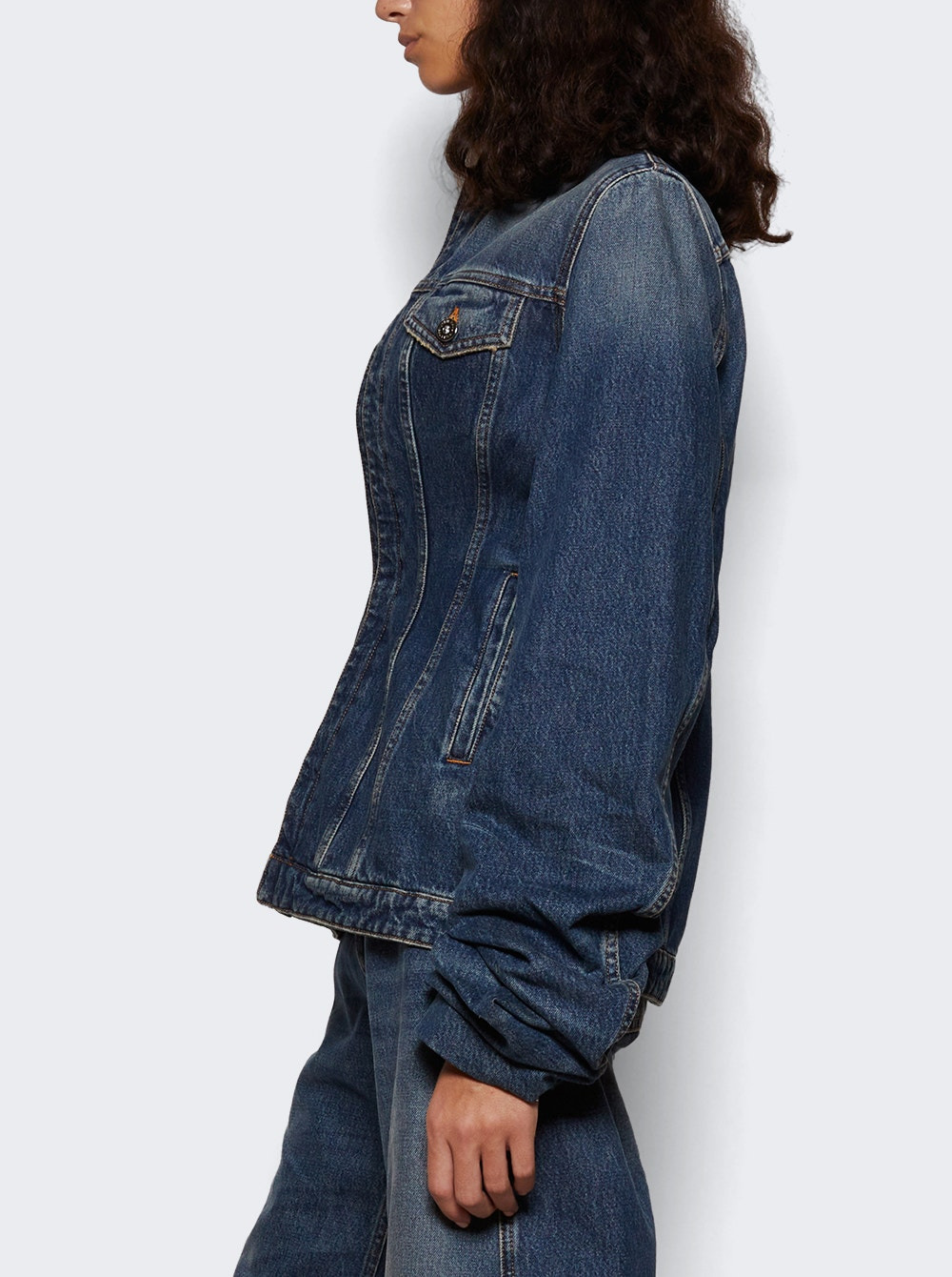 Denim Jacket With Oversized Sleeves Vintage Blue - 3