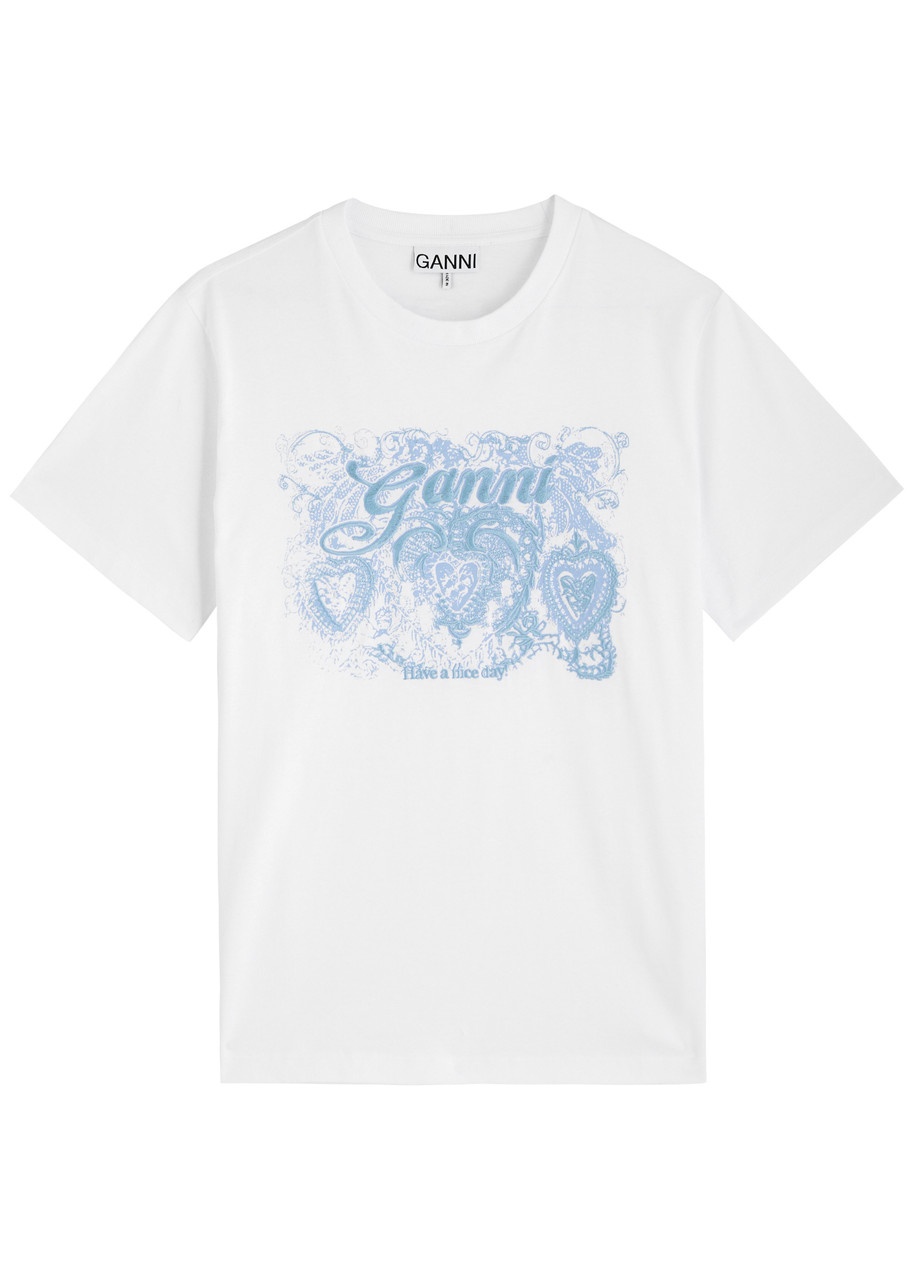 Ganni Embroidered Cotton T-shirt - 1