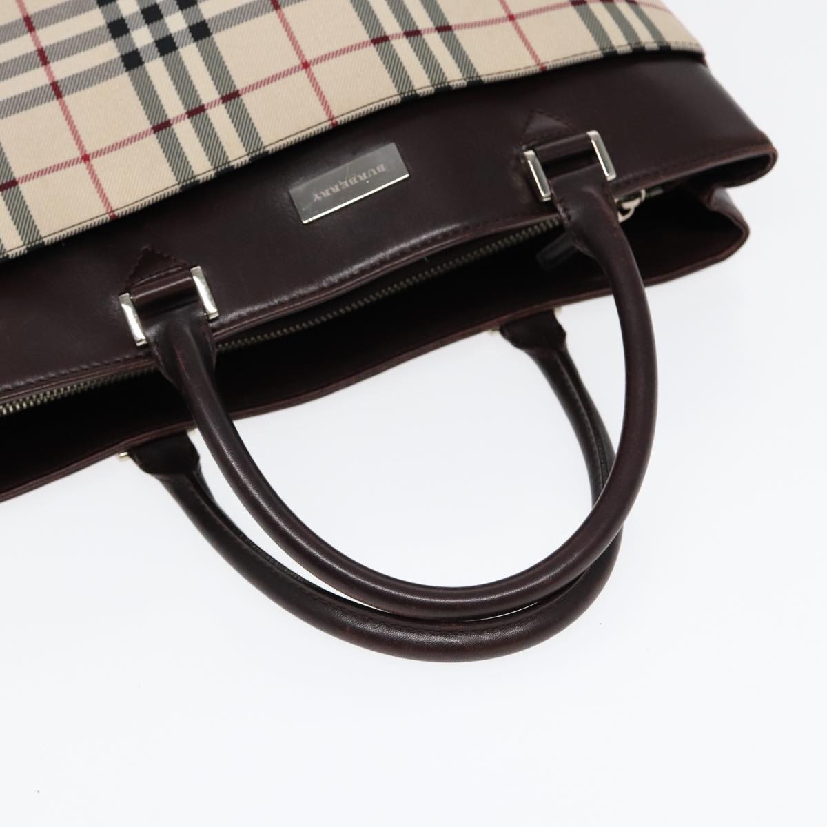 Burberry Nova Check Hand Bag Canvas Beige Silver - 7