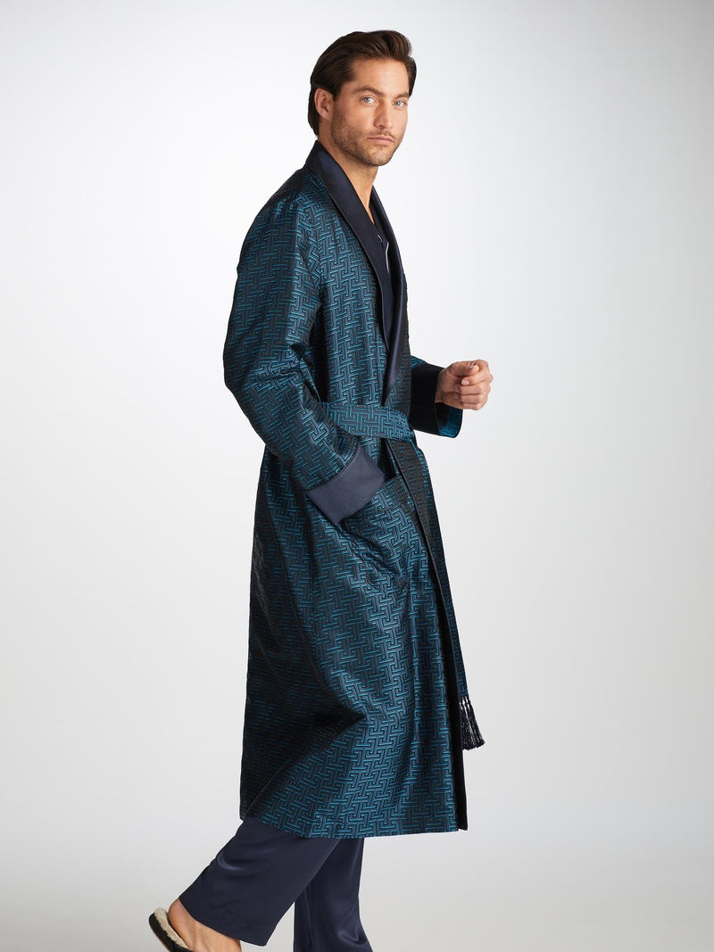 Men's Dressing Gown Verona 68 Silk Satin Navy 3