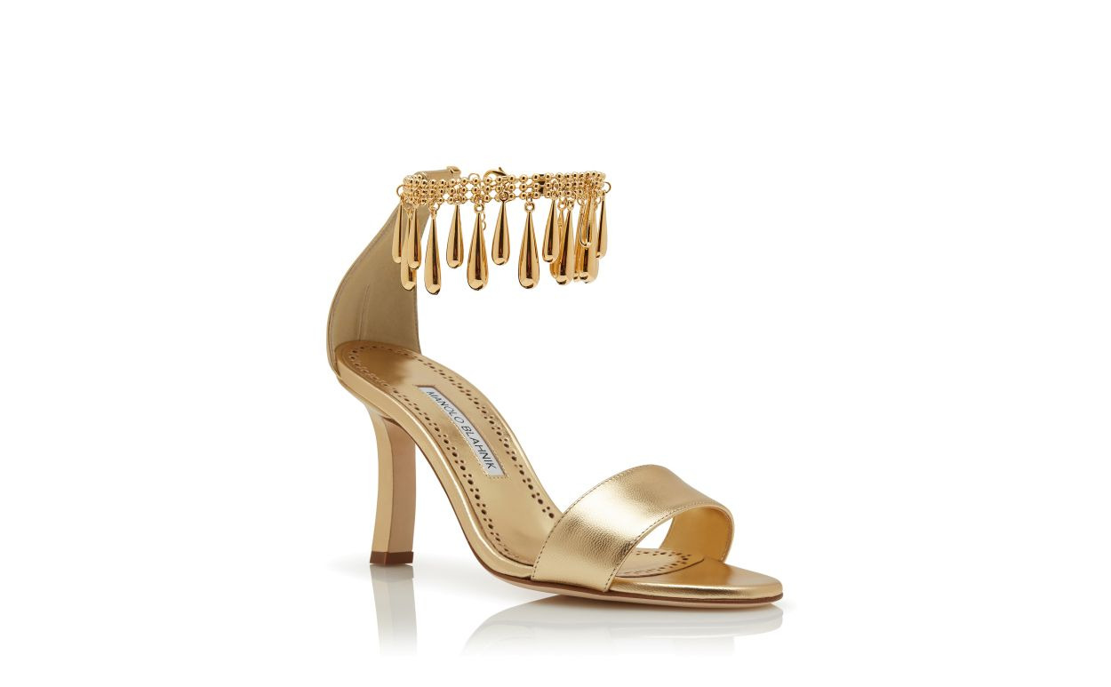 Gold Nappa Leather Embellished Sandals - 3