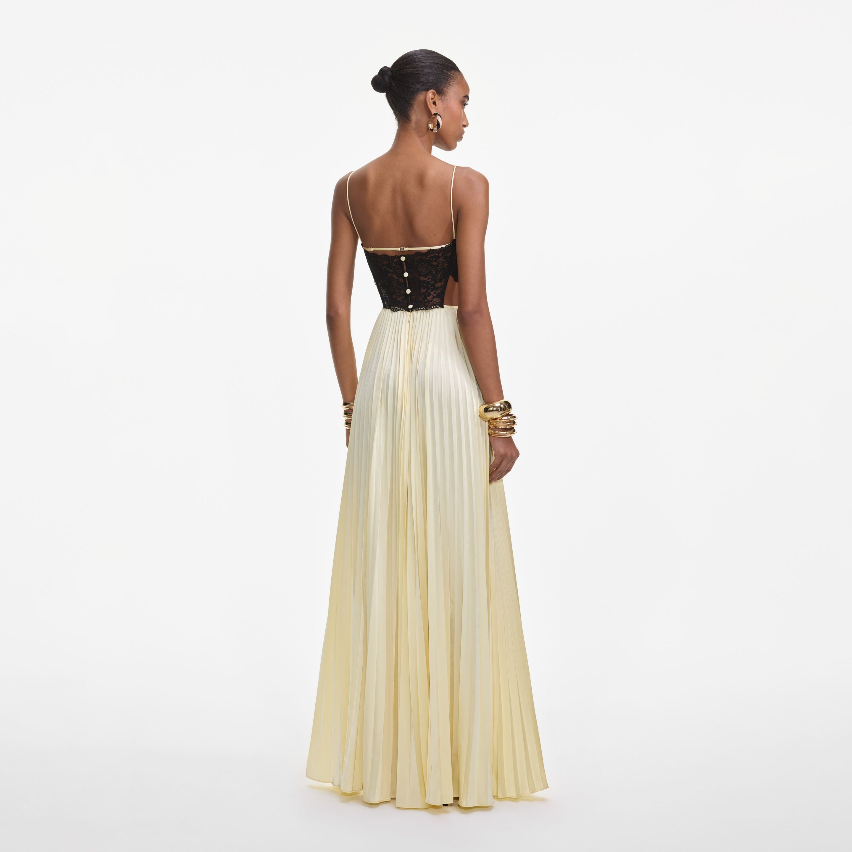 self-portrait Yellow Satin Lace Maxi Dress | REVERSIBLE