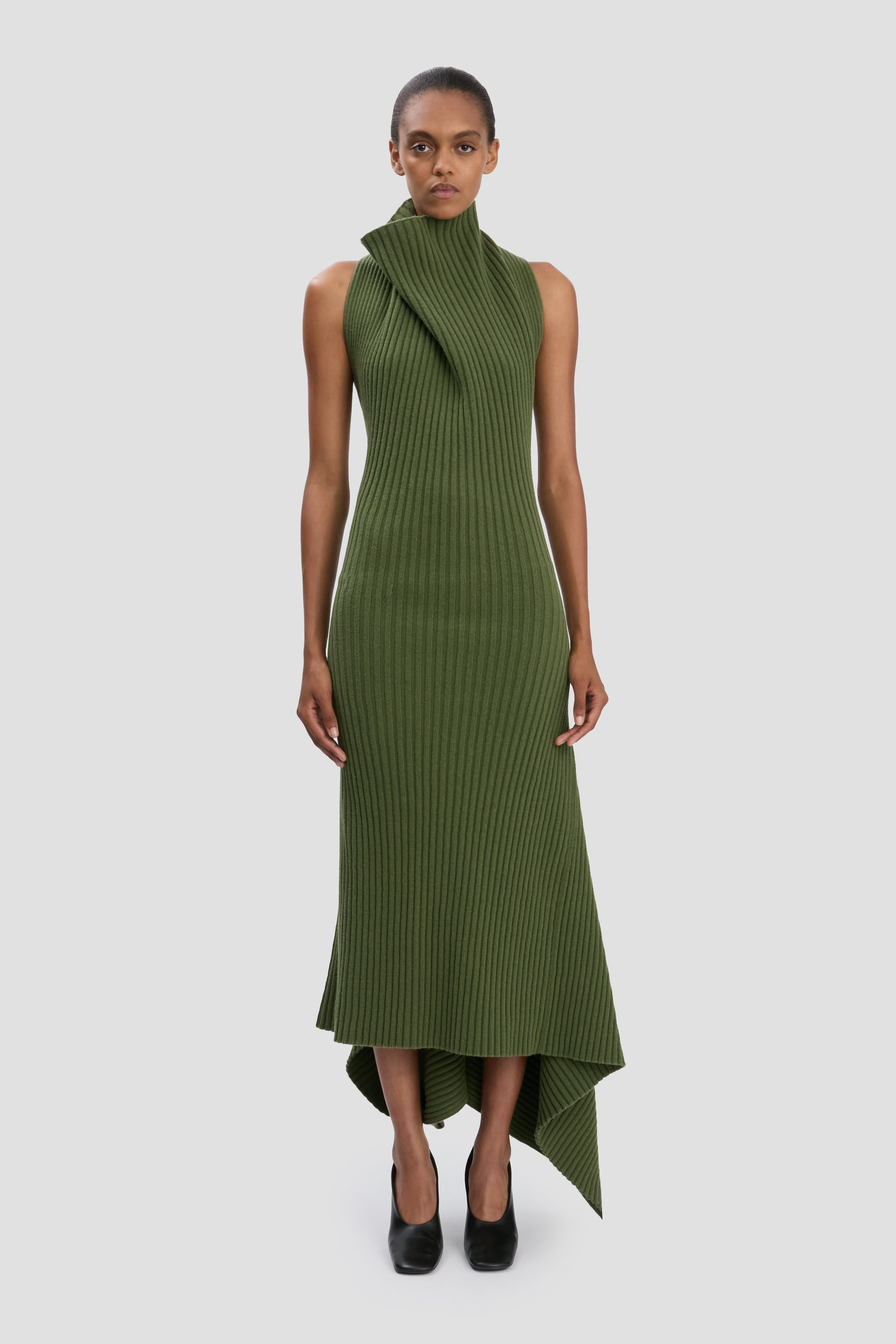 Draped Sleeveless Rib Midi Dress In Oregano - 2