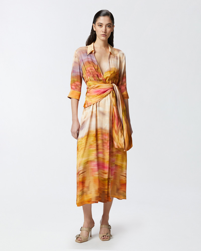 PINKO PRINTED SATIN DRESS WITH V-NECK outlook