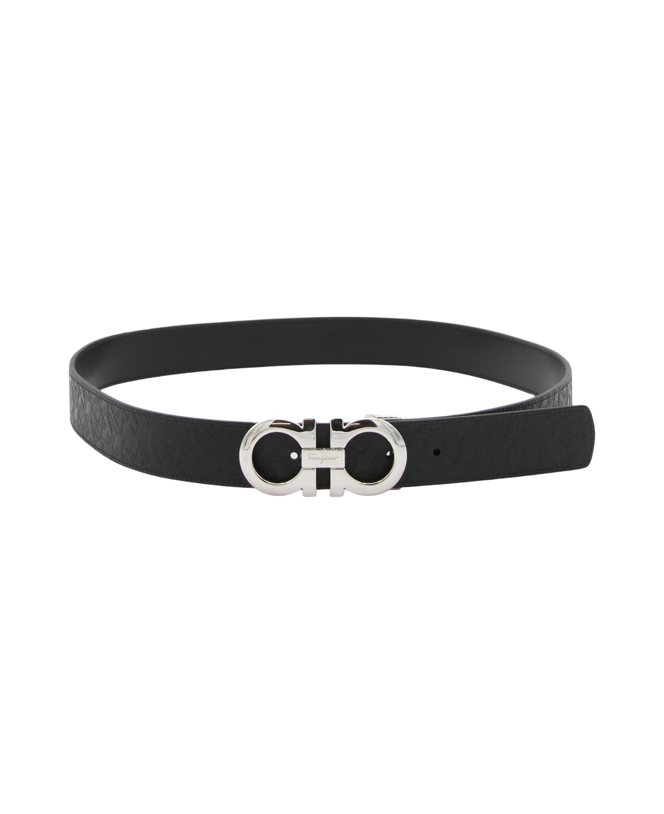 Black Leather Gancini Belt - 1