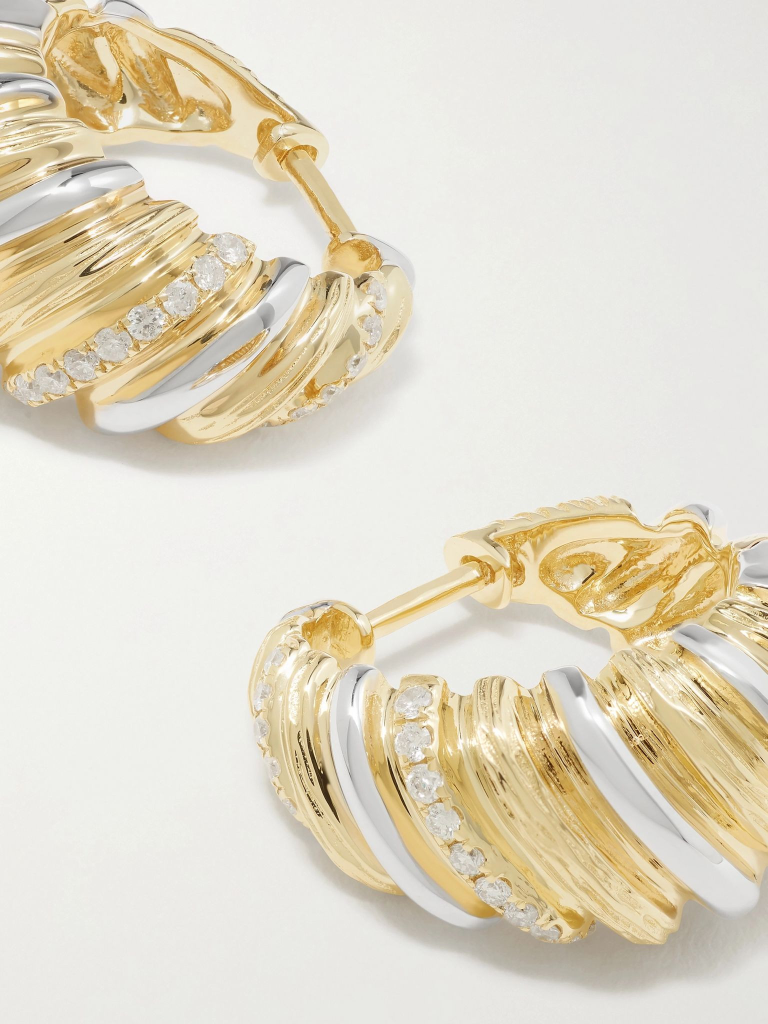 9-karat yellow and white gold diamond hoop earrings Gold - 5