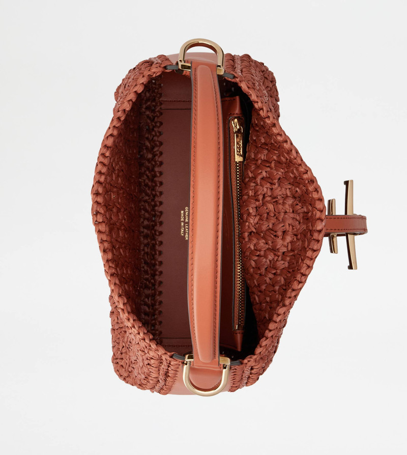 T TIMELESS BUCKET BAG IN RAFFIA AND LEATHER MINI - ORANGE 5
