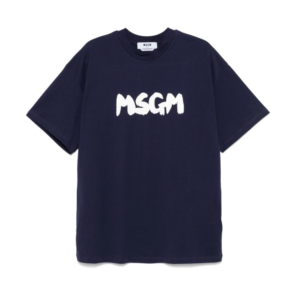 MSGM｜ (3840MM105 257002 01) MSGM BLUE T-SHIRT WITH PRINTED LOGO | miinto | REVERSIBLE