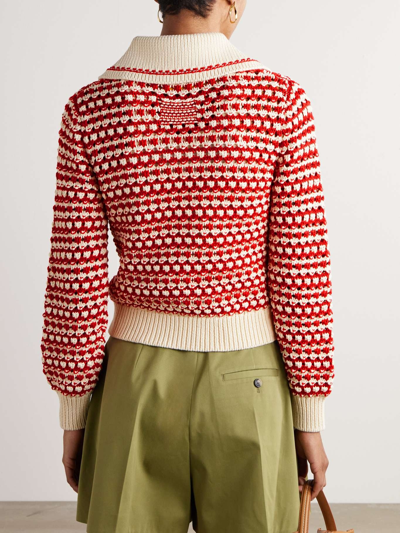 Kirby open-knit cotton-blend zip-up cardigan Red - 3